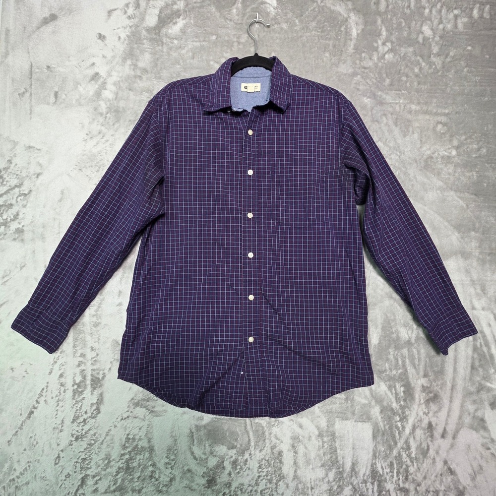 Haggar Mens Long Sleeve Button Down Shirt Navy Blue Red Grid Plaid Small S
